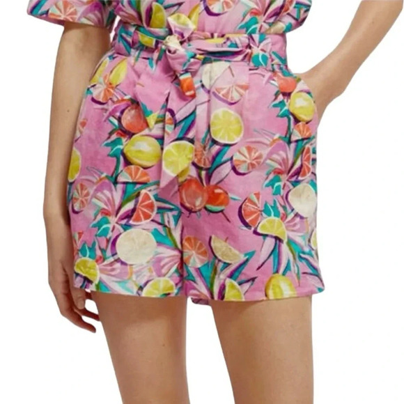 Anthropologie Scotch & Soda Linen Blend High Waist Fruit Shorts Pink Size XS NWT - Picture 11 of 11